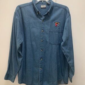 Vintage Boston‎ Big Game Fishing Club Denim Caliber Mens Sz Xl Button Up Shirt
